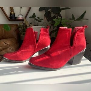 Journee Collection Issla Wide Suede Red high ankle boots